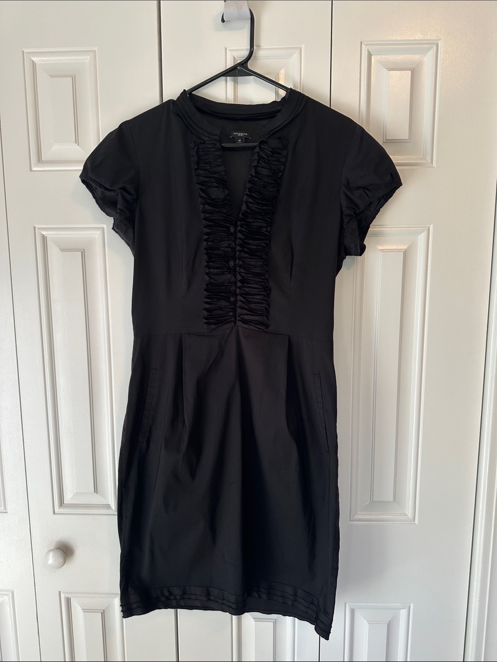 Ann Taylor Black Ruffle-Front Midi Dress
